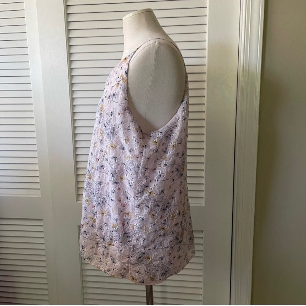 LOFT Pink Floral Eyelet V Neck Bar Back Cami Tank Top Blouse - Picture 7 of 7